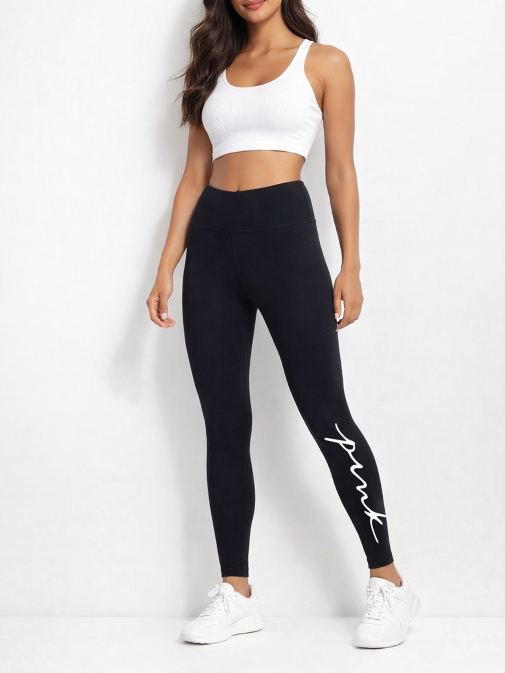 PINK Victoria's Secret Black Leggings with White Script